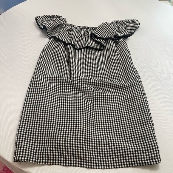 Tommy Bahama Linen Mini Dress Black White Gingham Plaid Strapless Pocket Medium - Picture 1 of 6